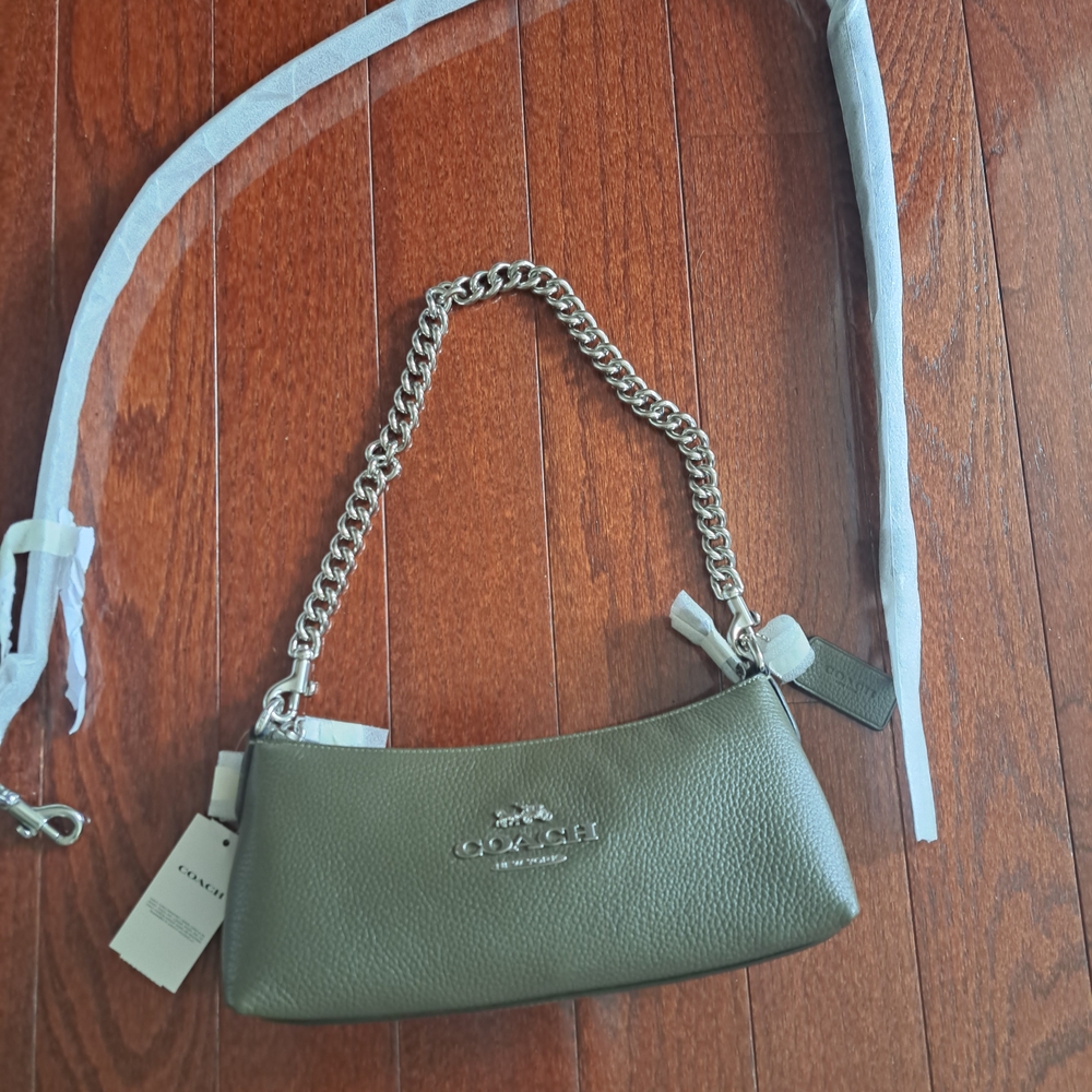 Nwt$ 428.00 Coach Olive Green Leather Crossbody Shoulder Bag W/ Chain Strap
